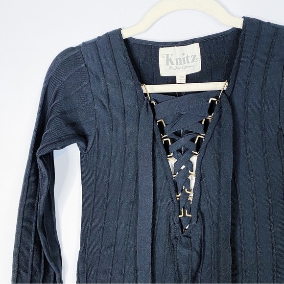 For Love And Lemons - Black Lace Up Body-con Dress - Picture 3 of 5